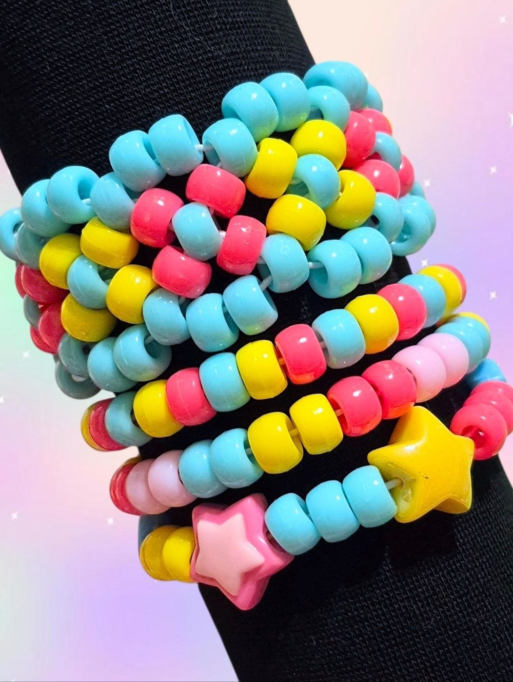 X Base Kandi Cuff and Bracelet Set - Pink, Yellow, Blue